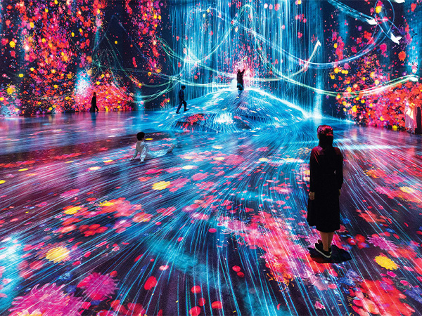 An interior shot of the teamlab Phenomena building during an installation.
