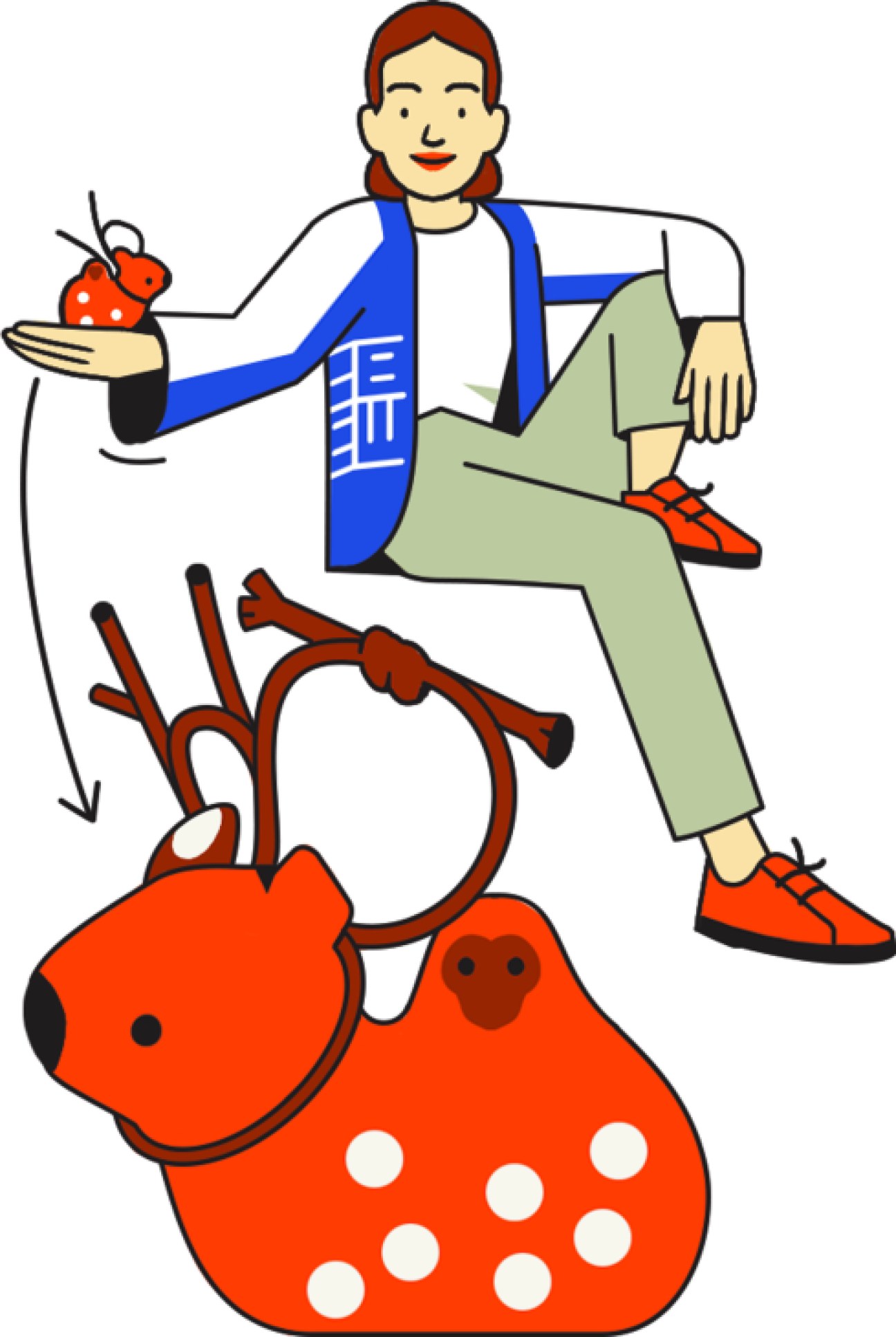 Illustration of a woman holding a Beams Miyajima Clay bell.
