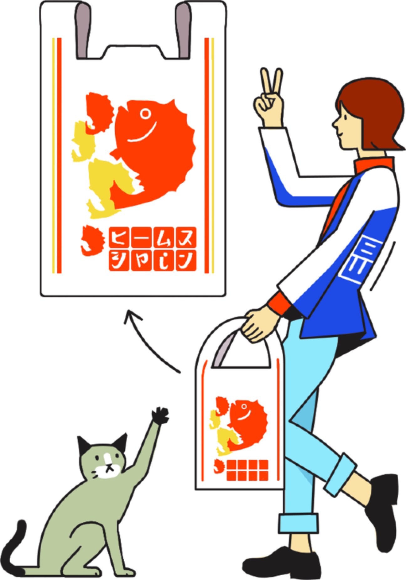 Illustration of a woman holding a Beams Maizuru Tango chirimen bag.