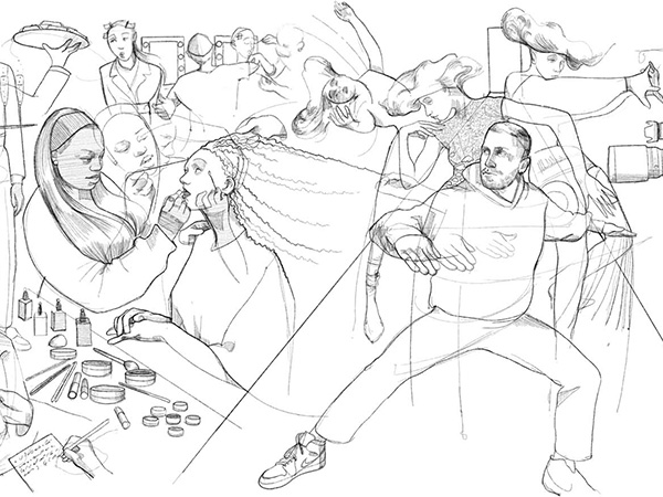 An illustration of various fashion week specialists.