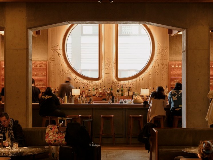 Inside the main lobby of the Ace Hotel in Downtown Brooklyn, NY.