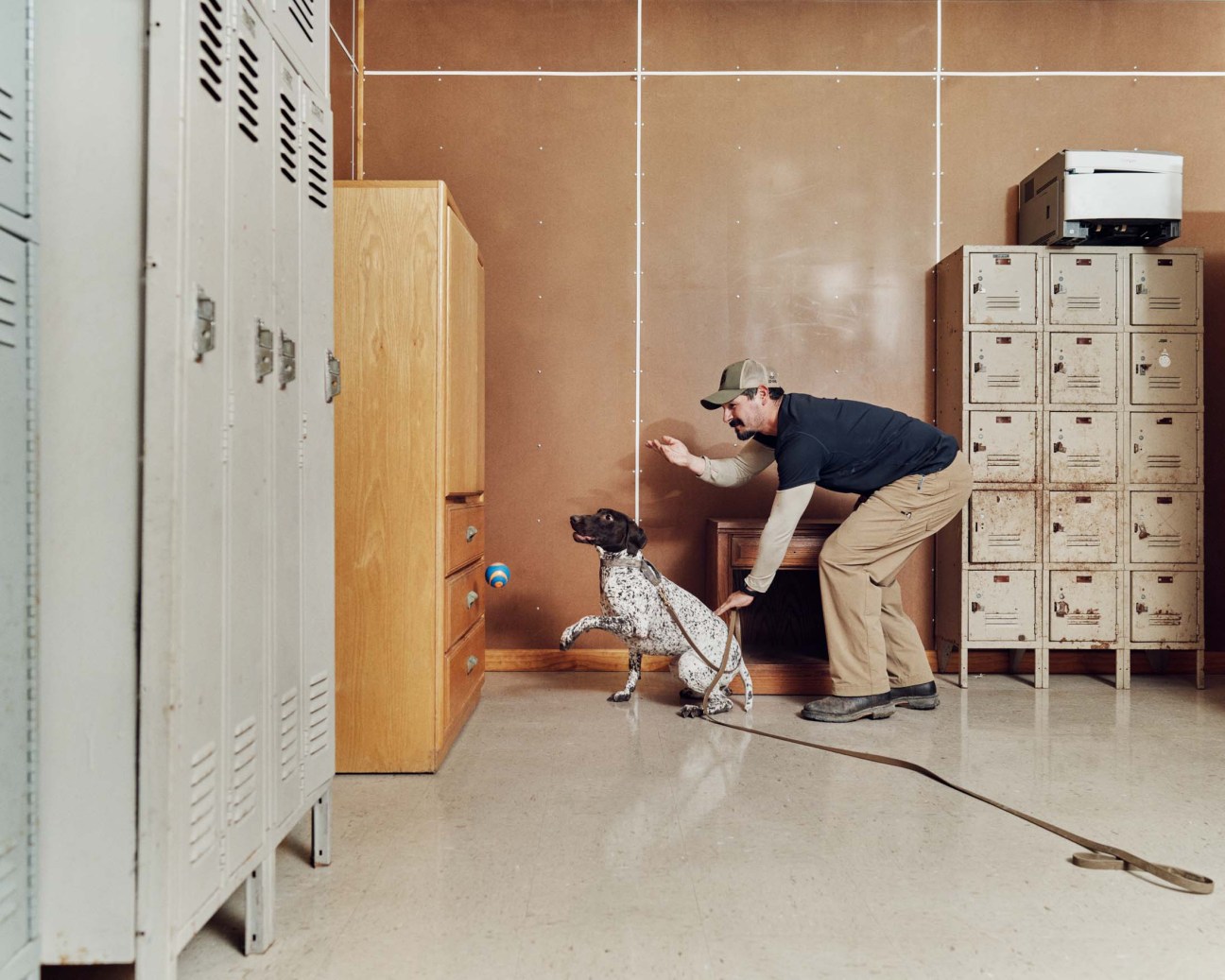 Person training a dog