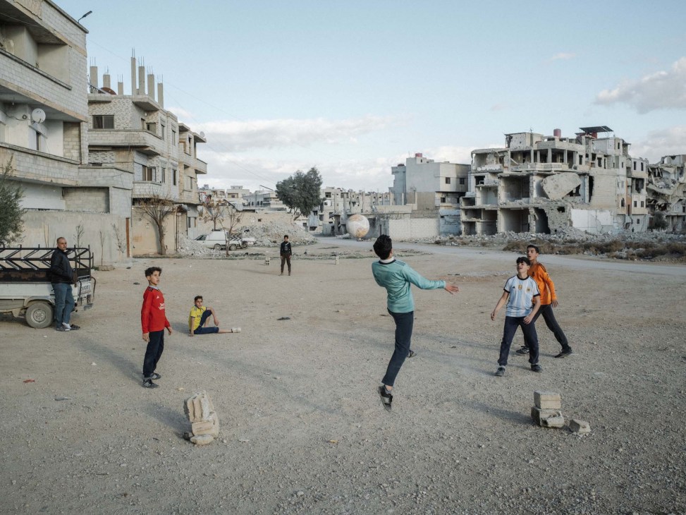 Syria, Damascus, 2025. Humam Daaboul, outside his family home in Darayya.