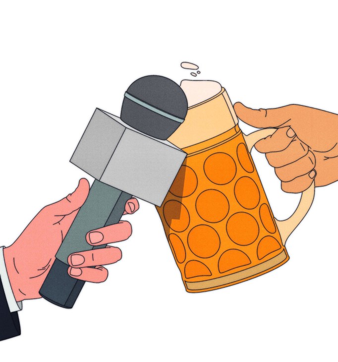 Illustration of a stein clinking with a microphone