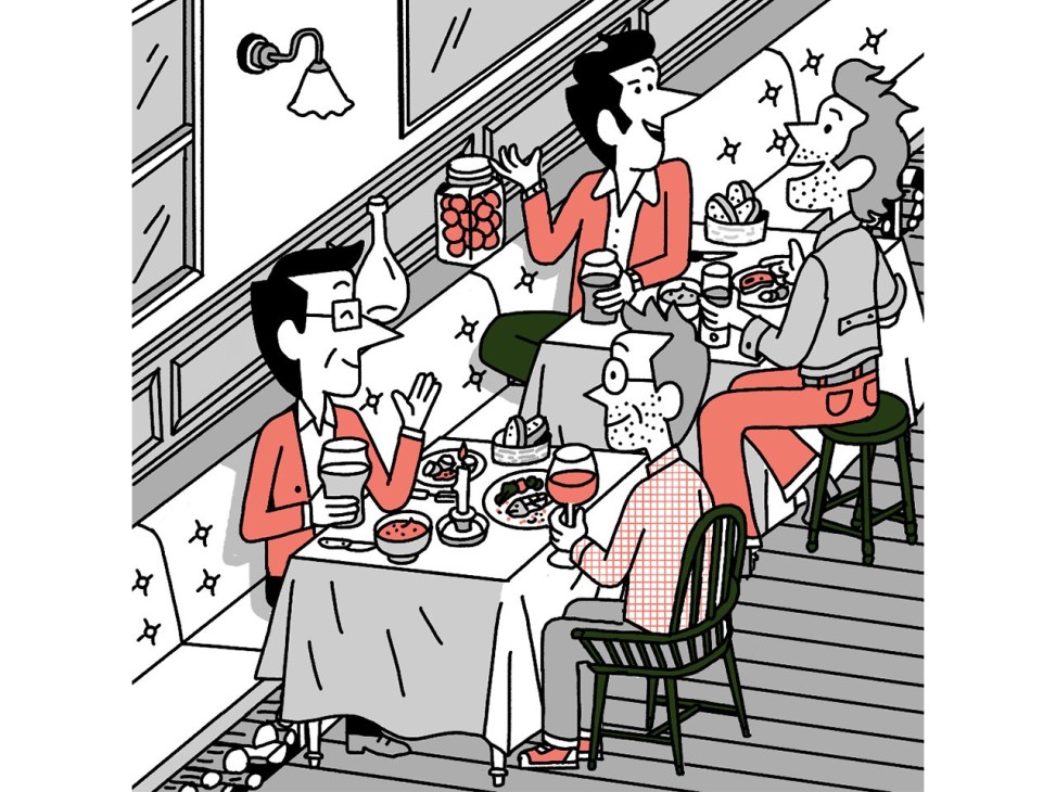Friends at a restaurant illustration