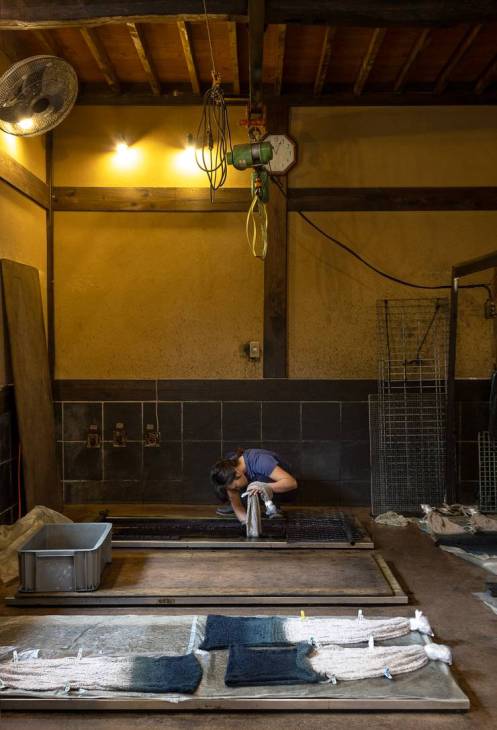 A blanket being dyed.