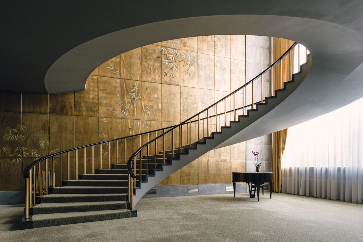 Curved ballroom staircase at The Ritz hotel in Lisbon