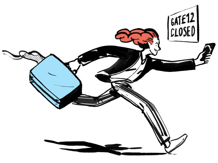 Illustration of a woman running for a plane