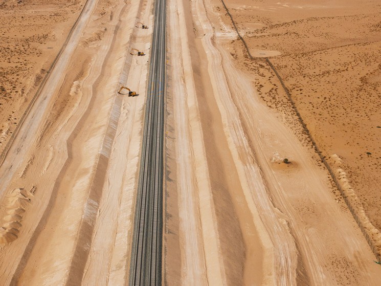 Construction continues on a new railway Etihad Rail passenger line on September 10, 2023 in Dubai