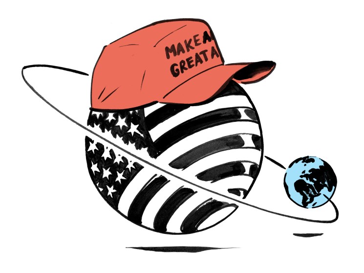 Planet USA in a MAGA hat illustration