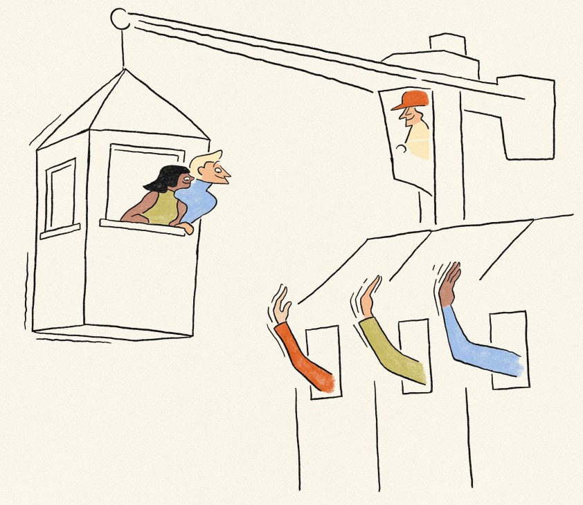 illustration of a couple in a crane
