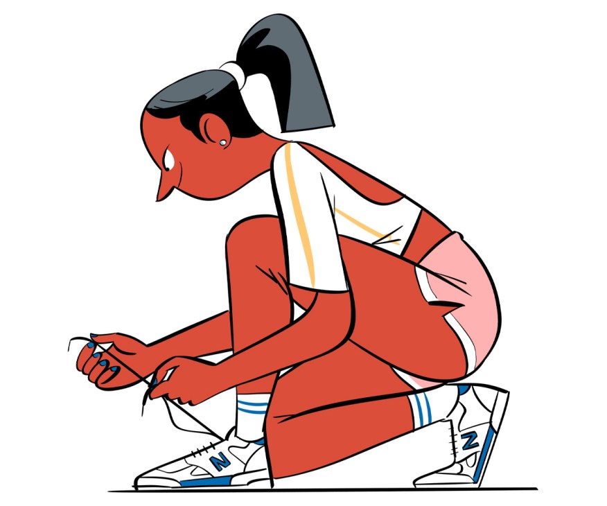 An illustration of a person tying their shoelaces 