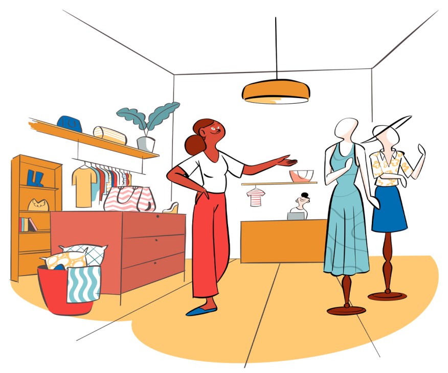 An illustration of a clothing boutique
