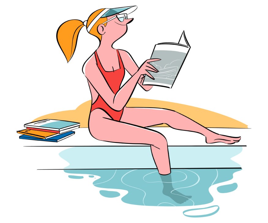 An illustration of a person reading by a swimming pool