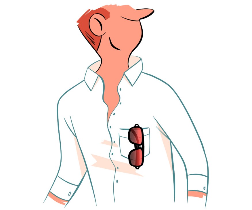 An illustration of a person with sunglasses in their pocket