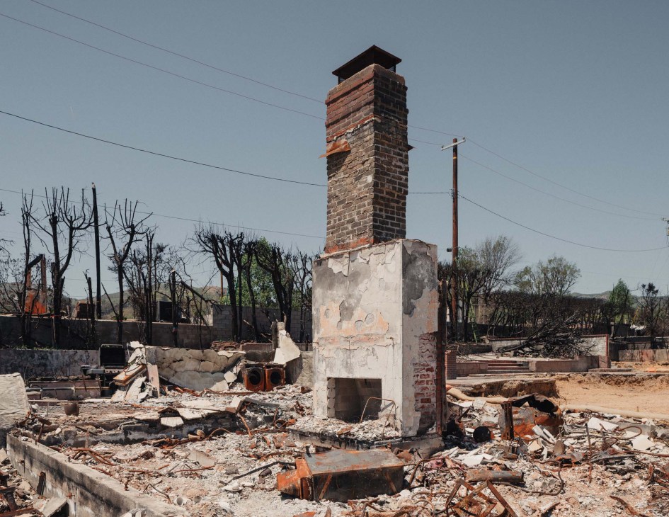 Chimneys are all that remain of some properties