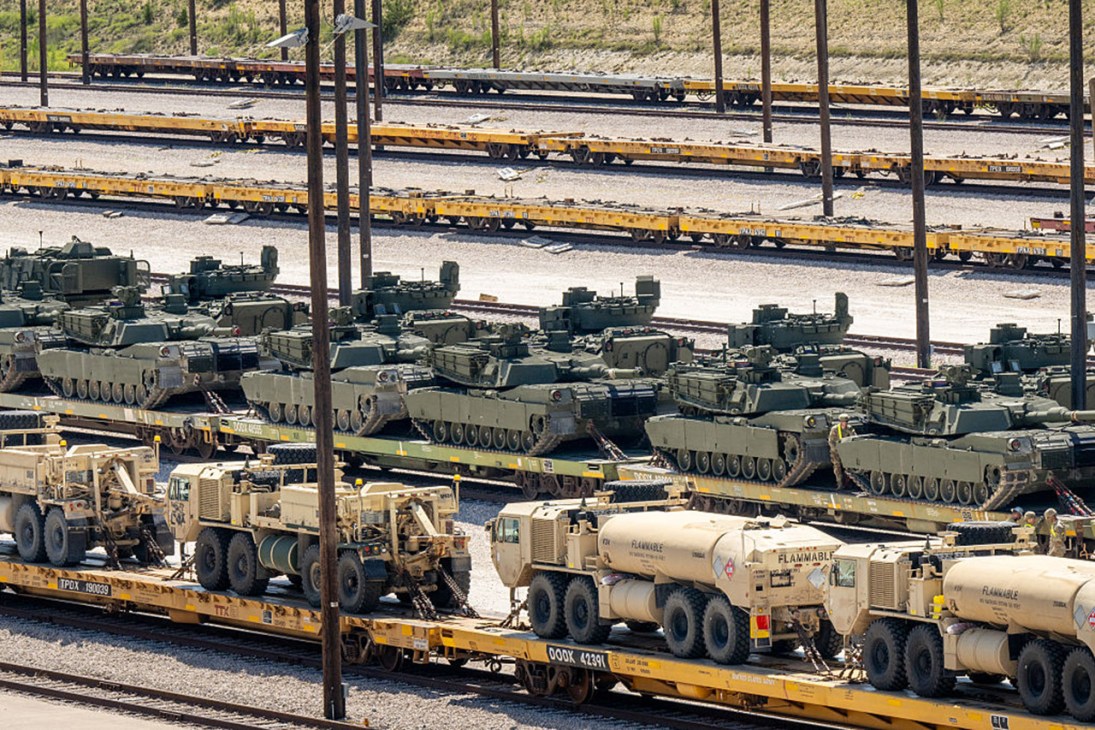 Military Equipment Is Loaded Onto Trains En Route To Washington, D.C. For June Military Parade