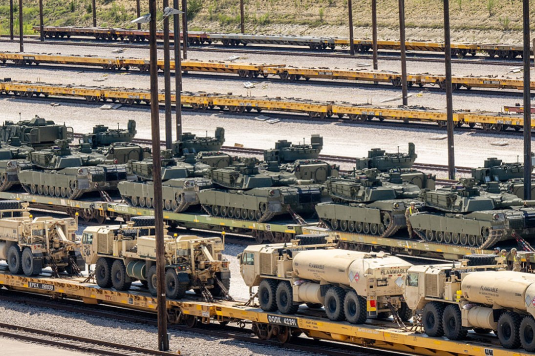 Military Equipment Is Loaded Onto Trains En Route To Washington, D.C. For June Military Parade
