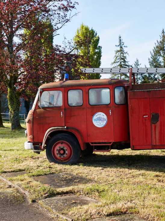 An old Duralex fire truck near the HQ entrance