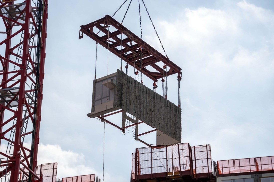 A construction crane is lifting a Modular Integrated Construction module at a construction site for a public housing project in Hong Kong, China, on December 4, 2023.
Hong Kong Modular Integrated Construction For Public Housing - 05 Dec 2023