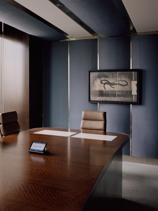 Custom eucalyptus-wood table and acoustic panels