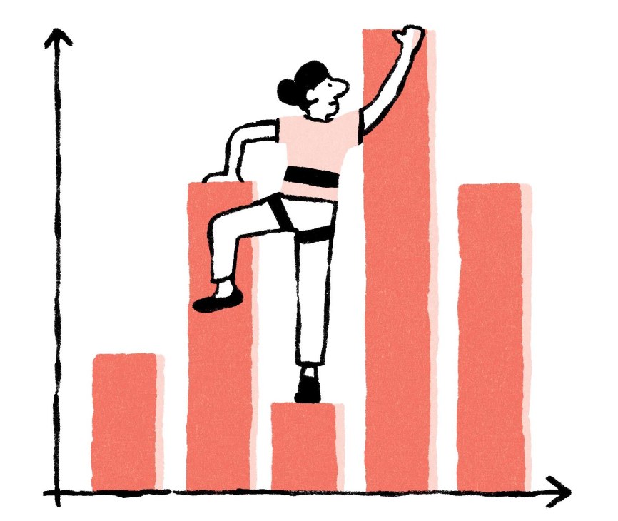 Illustration of a person climbing a bar graph