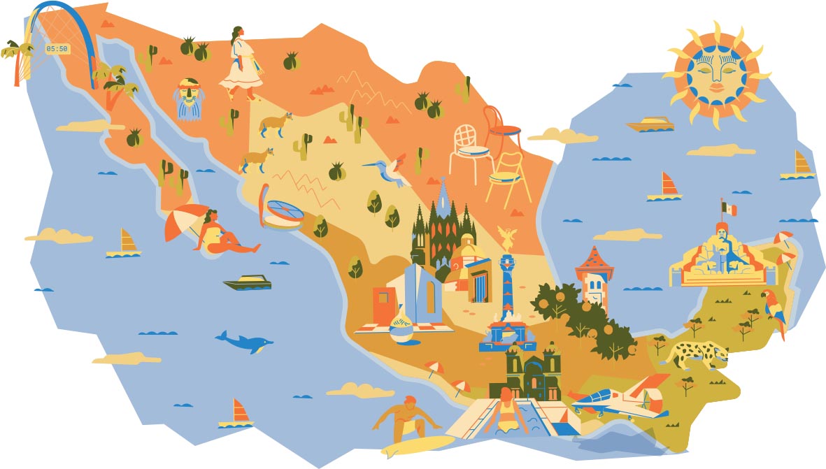 An illustrated map of Mexico