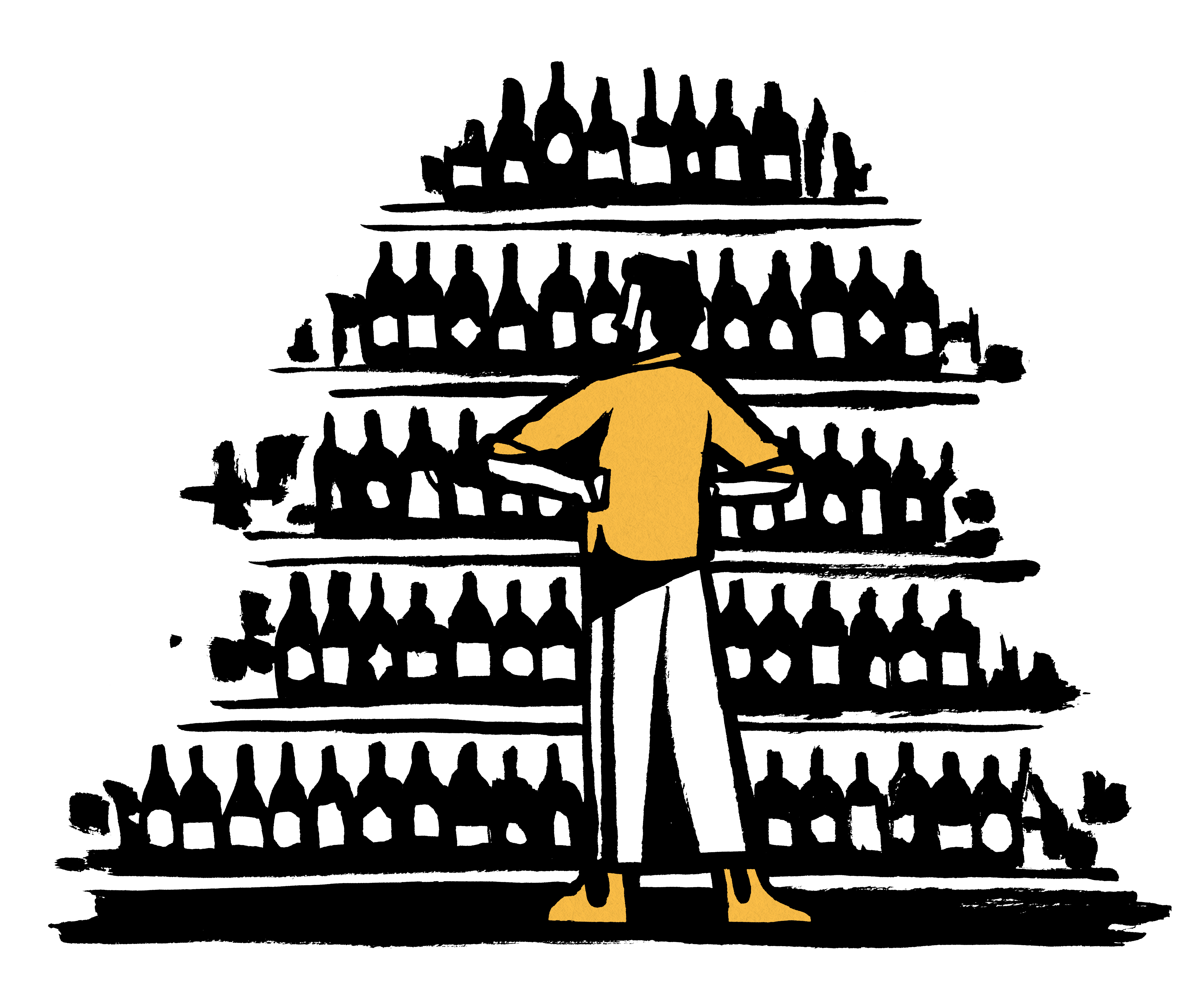 illustration man looking at bottles