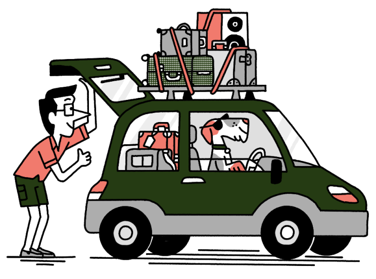 Illustration of Andrew Tuck packing his car for a holiday