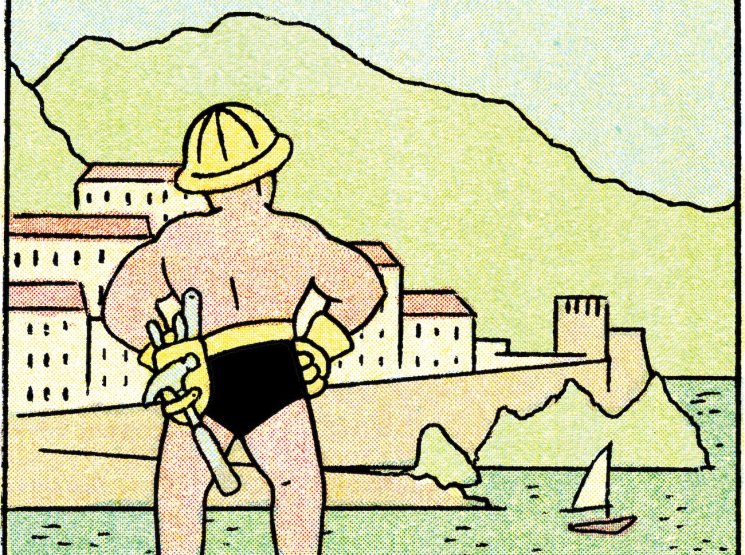 Illustration of a builder in their underwear