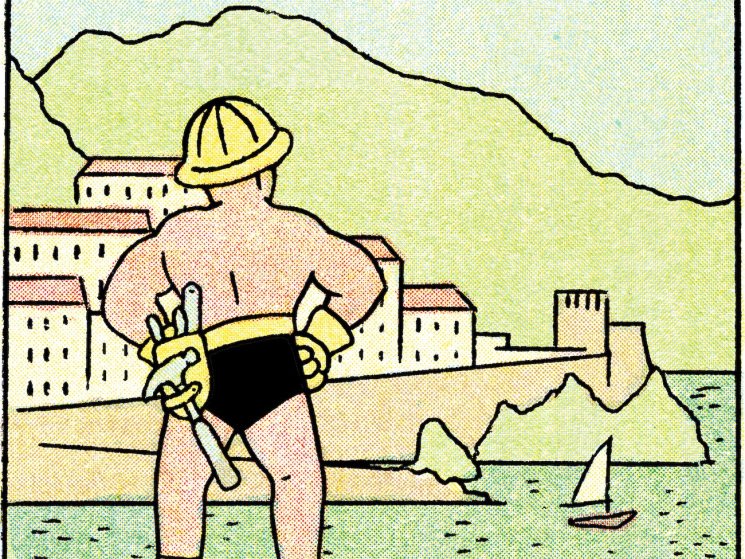 Illustration of a builder in their underwear