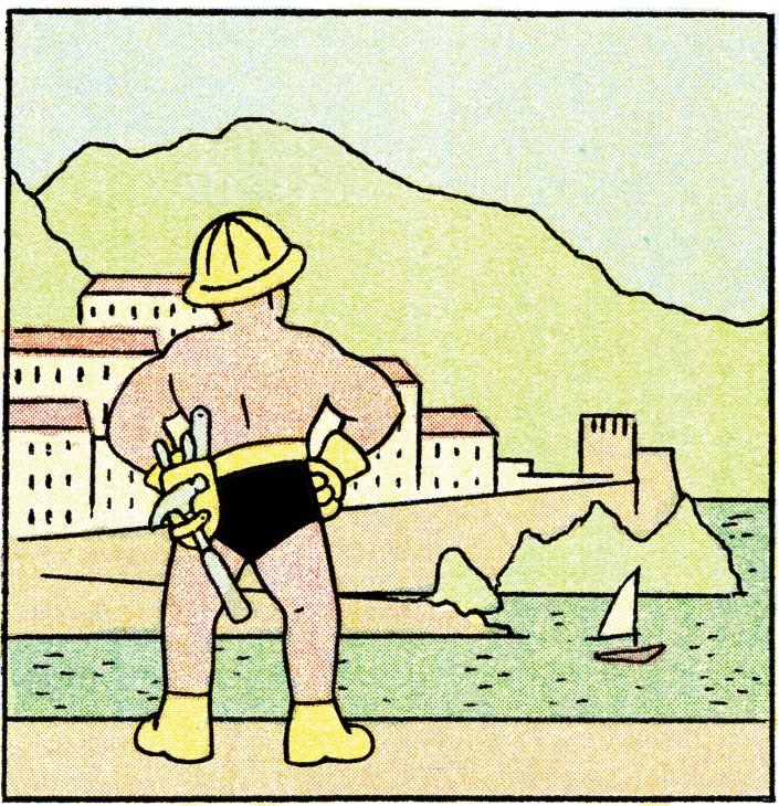 Illustration of a builder in their underwear