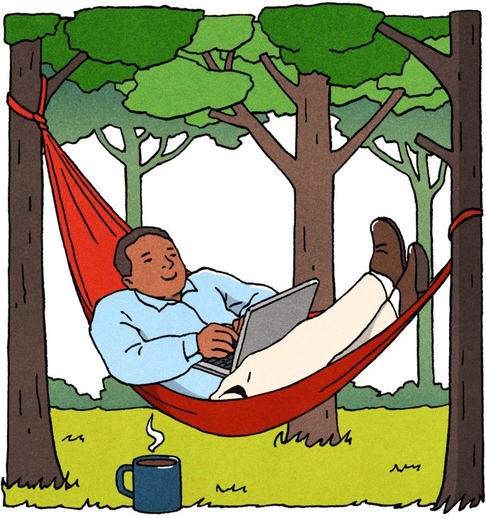 Illustration of man in hammock with a laptop