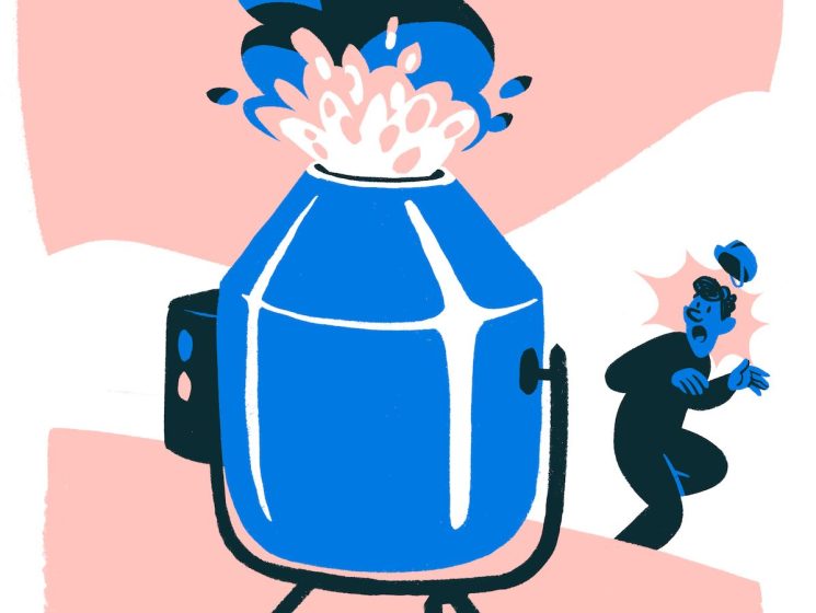 illustration of man running away from molten lava