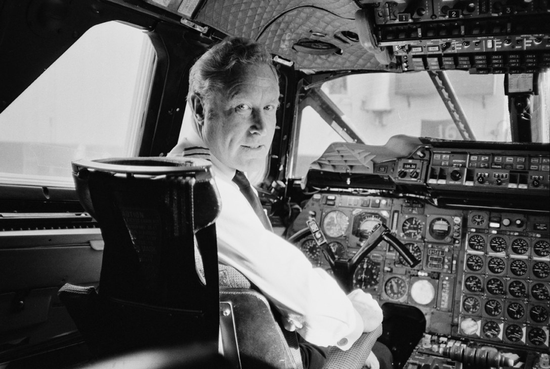 Captain David Leney (1934 - 2018) abroad a Concorde, UK, 25th March 1984. (Photo by R. Brigden/Daily Express/Hulton Archive/Getty Images)
