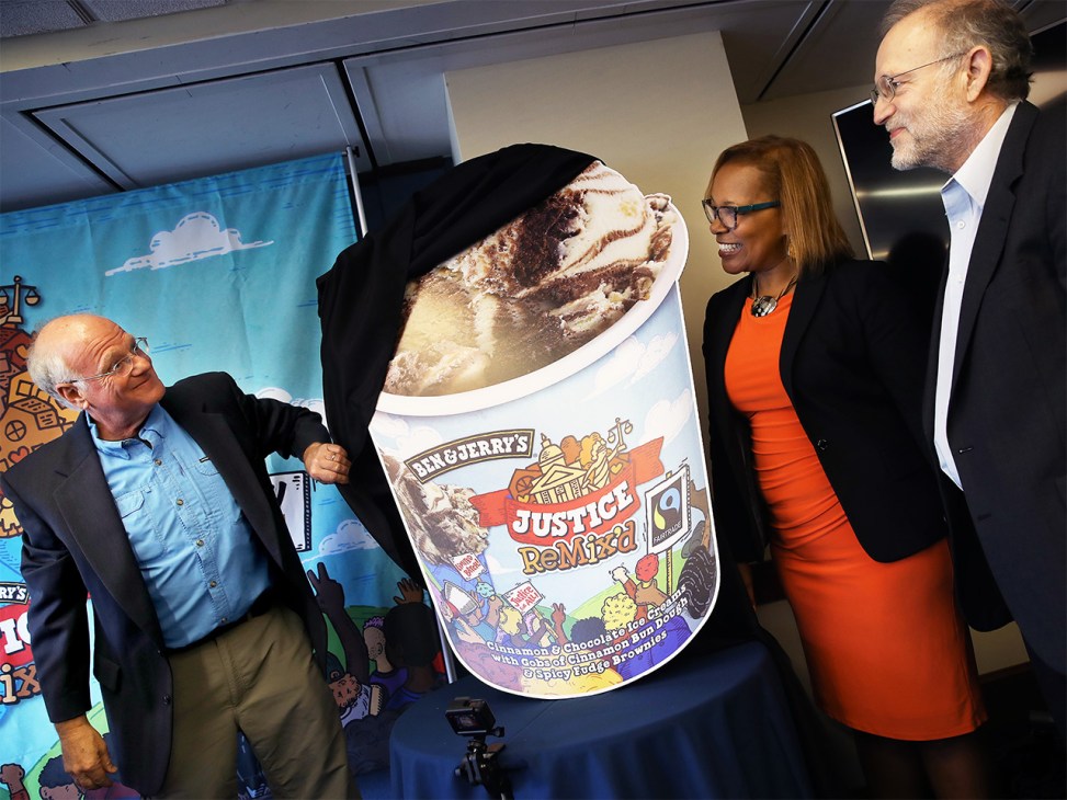 Ben & Jerry’s co-founders Ben Cohen (left) and Jerry Greenfield (right) announce a new flavour in conjunction with civil-rights organisation, Advancement Project 