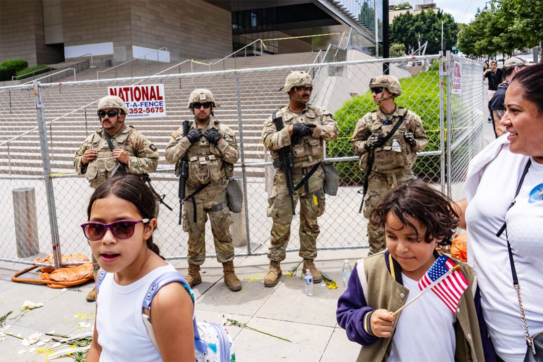National Guards outside a federal building during the ‘No Kings’ protest in Los Angeles