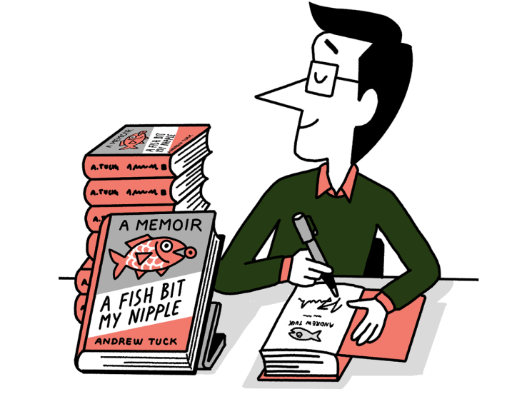 Andrew Tuck writing his memoirs - illustration