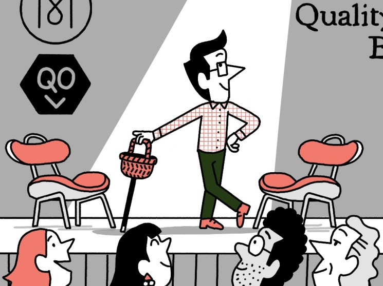 Illustration of Andrew Tuck on stage at Monocle's Quality of Life conference 2025