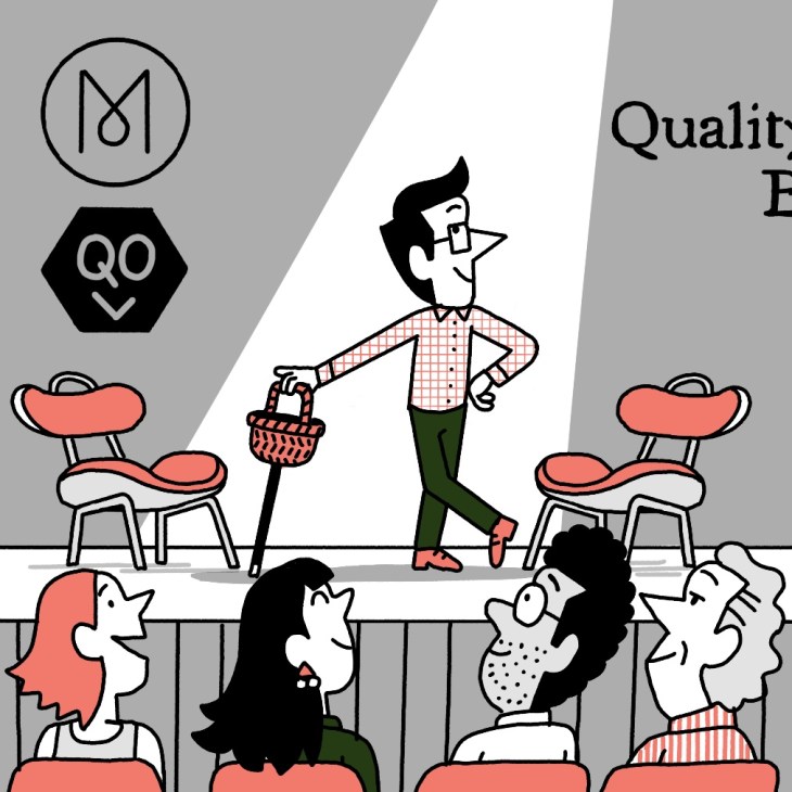 Illustration Andrew Tuck on stage at Monocle's Quality of Life conference 2025