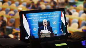 Palestine’s president, Mahmoud Abbas, addresses UN Assembly