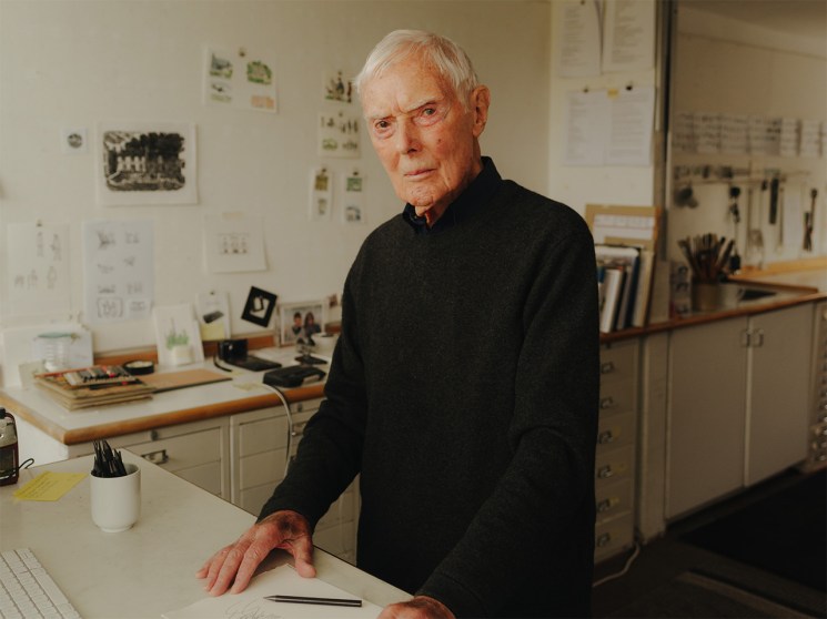 David Gentleman in his studio
