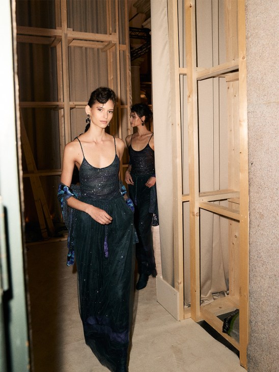 A model at Giorgio Armani’s farewell show at Milan Fashion Week