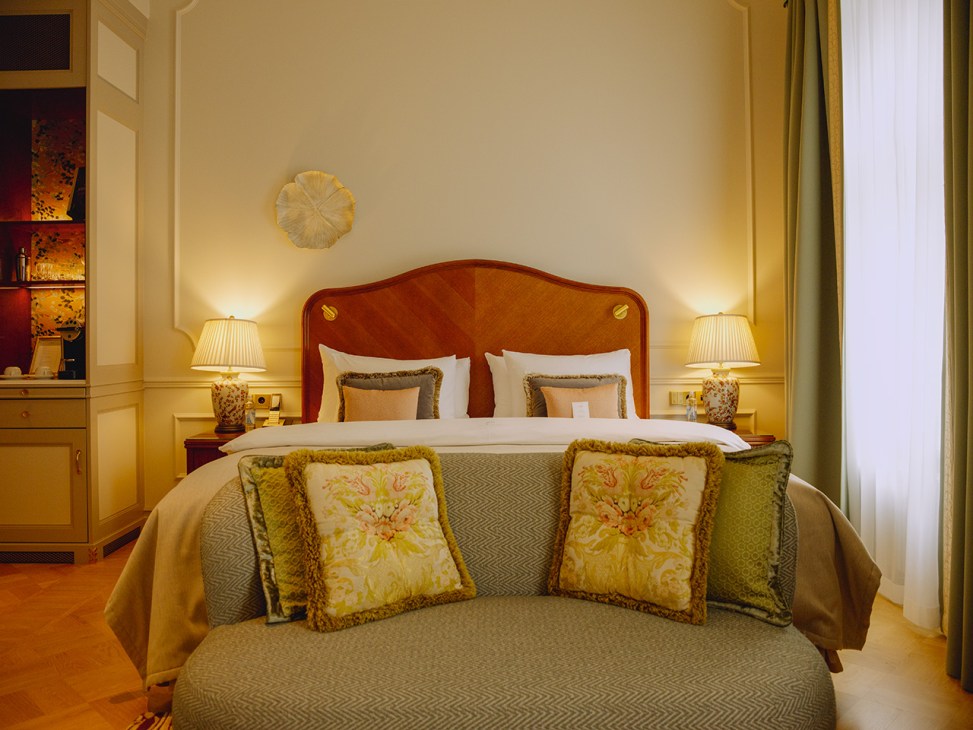 Inside a guest room at Kämp, Finland’s first grand hotel
