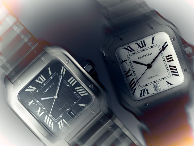 Cartier Automatic watch faces, black and white