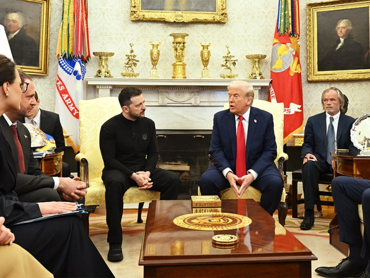 US President Donald Trump and Ukraine's President Volodymyr Zelensky meet in the Oval Office of the White House