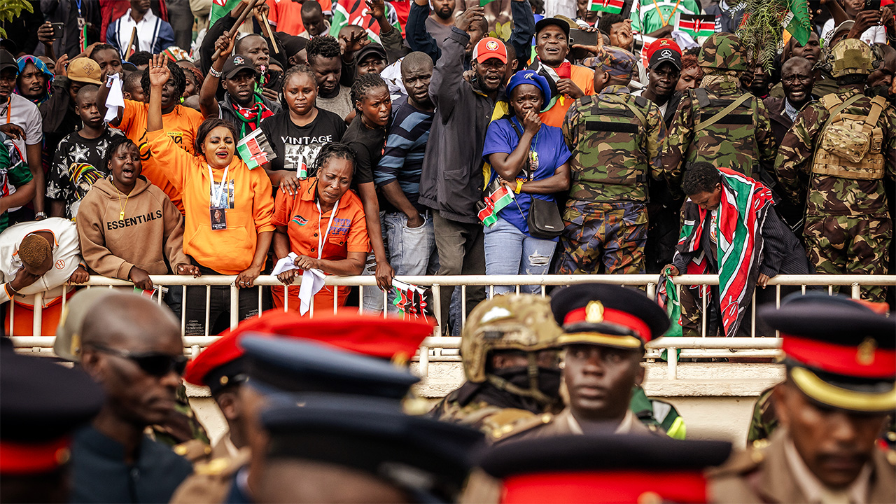 Mourners and supporters of Kenya's opposition leader and former Prime Minister Raila Odinga react in grief