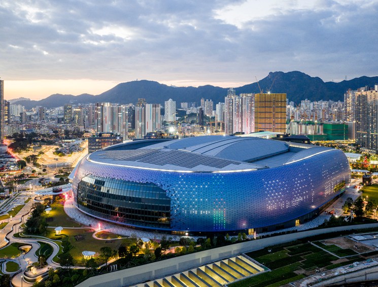 Kai Tak stadium in the evening