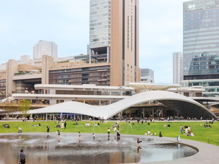 People enjoying Umekita Park in Osaka