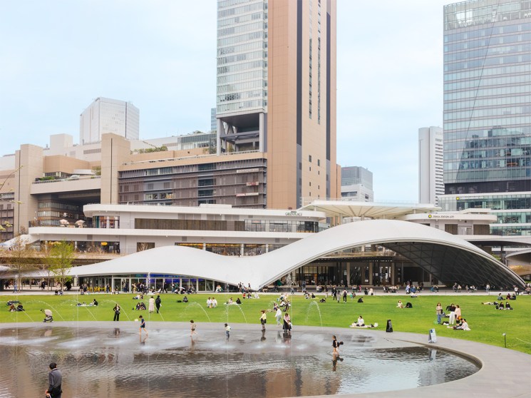 People enjoying Umekita Park in Osaka